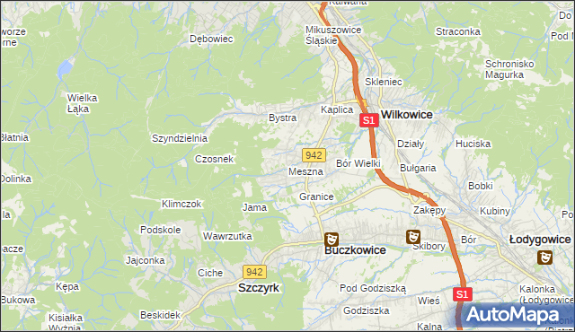 mapa Meszna gmina Wilkowice, Meszna gmina Wilkowice na mapie Targeo