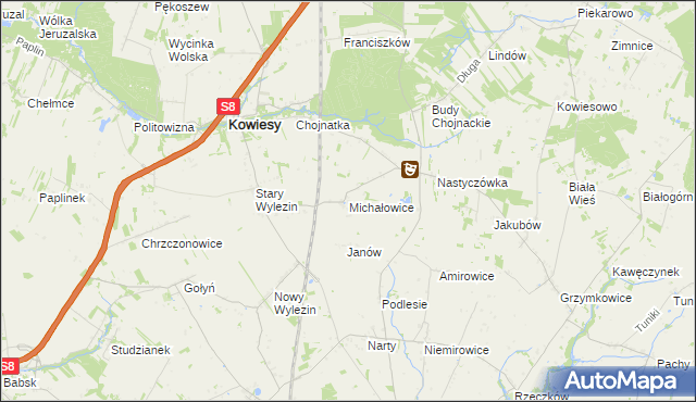 mapa Michałowice gmina Kowiesy, Michałowice gmina Kowiesy na mapie Targeo