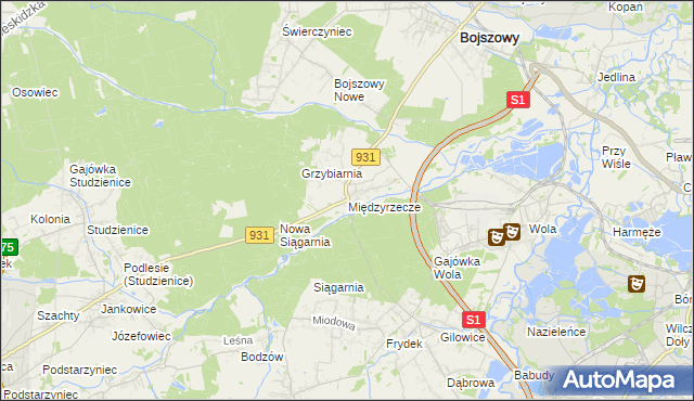 mapa Międzyrzecze gmina Bojszowy, Międzyrzecze gmina Bojszowy na mapie Targeo