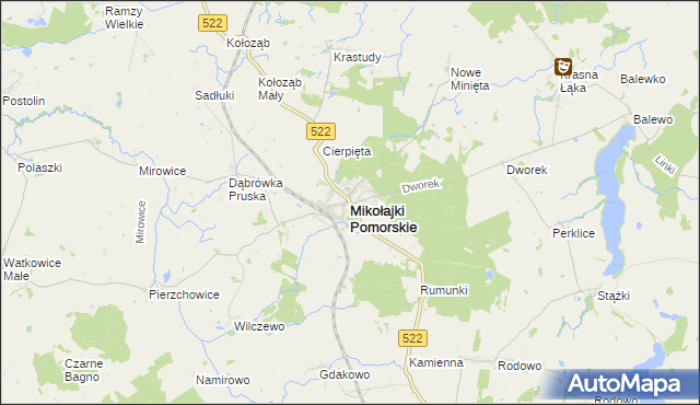 mapa Mikołajki Pomorskie, Mikołajki Pomorskie na mapie Targeo