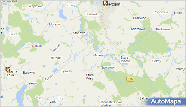 mapa Minięta, Minięta na mapie Targeo