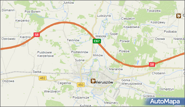 mapa Mirków gmina Wieruszów, Mirków gmina Wieruszów na mapie Targeo