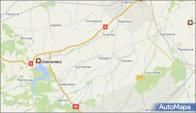 mapa Modlęcin, Modlęcin na mapie Targeo