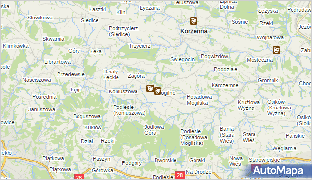 mapa Mogilno gmina Korzenna, Mogilno gmina Korzenna na mapie Targeo