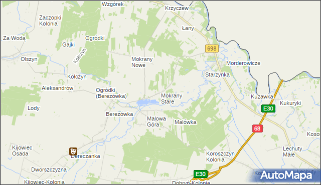 mapa Mokrany Stare, Mokrany Stare na mapie Targeo