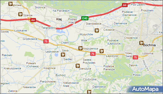 mapa Moszczenica gmina Bochnia, Moszczenica gmina Bochnia na mapie Targeo