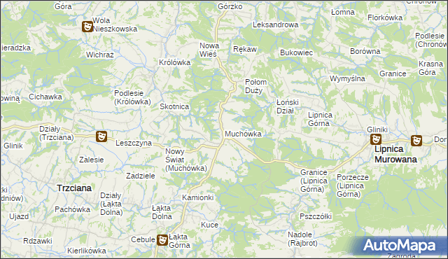 mapa Muchówka gmina Nowy Wiśnicz, Muchówka gmina Nowy Wiśnicz na mapie Targeo