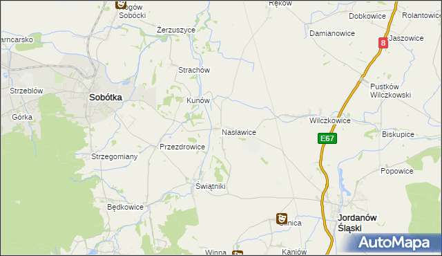 mapa Nasławice gmina Sobótka, Nasławice gmina Sobótka na mapie Targeo
