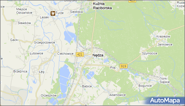 mapa Nędza powiat raciborski, Nędza powiat raciborski na mapie Targeo