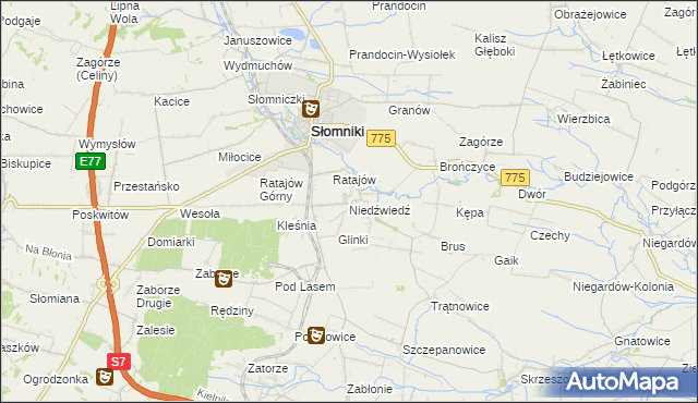mapa Niedźwiedź gmina Słomniki, Niedźwiedź gmina Słomniki na mapie Targeo