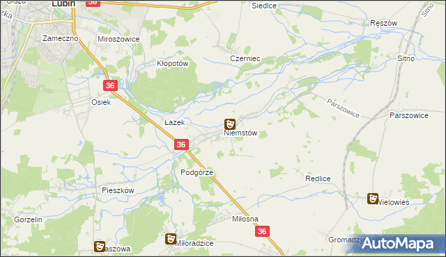 mapa Niemstów gmina Lubin, Niemstów gmina Lubin na mapie Targeo