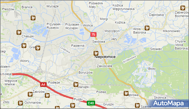 mapa Niepołomice, Niepołomice na mapie Targeo