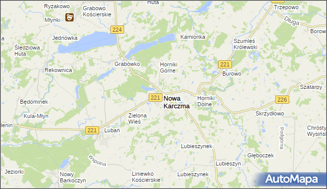 mapa Nowa Karczma powiat kościerski, Nowa Karczma powiat kościerski na mapie Targeo