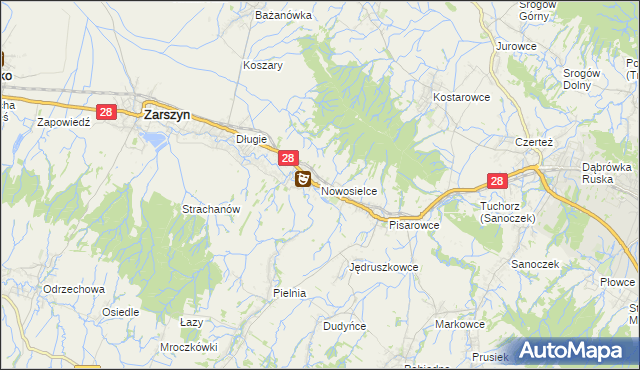 mapa Nowosielce gmina Zarszyn, Nowosielce gmina Zarszyn na mapie Targeo