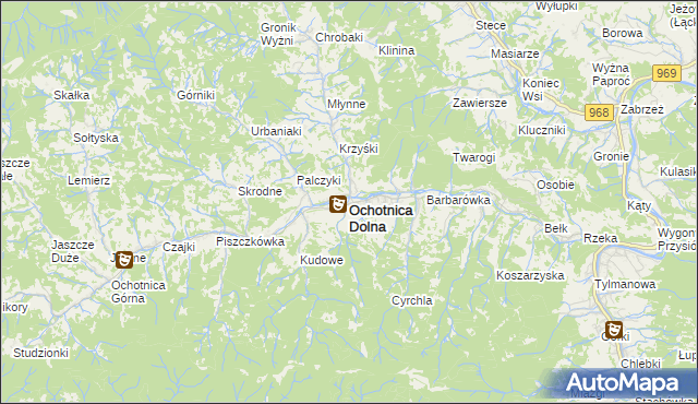 mapa Ochotnica Dolna, Ochotnica Dolna na mapie Targeo