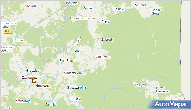 mapa Olchówka gmina Narewka, Olchówka gmina Narewka na mapie Targeo