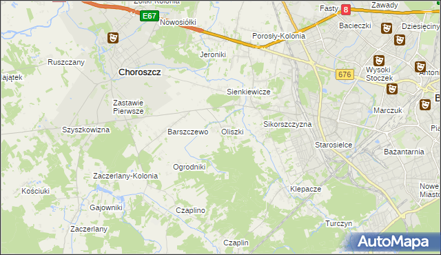 mapa Oliszki gmina Choroszcz, Oliszki gmina Choroszcz na mapie Targeo