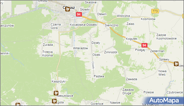 mapa Osiek gmina Olkusz, Osiek gmina Olkusz na mapie Targeo