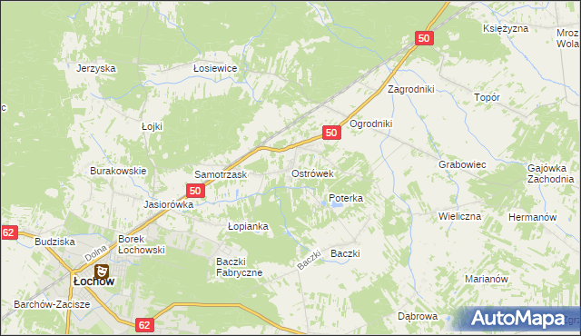 mapa Ostrówek gmina Łochów, Ostrówek gmina Łochów na mapie Targeo