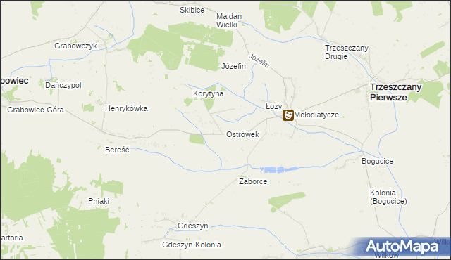 mapa Ostrówek gmina Trzeszczany, Ostrówek gmina Trzeszczany na mapie Targeo