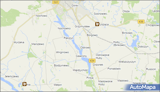 mapa Ostrowo gmina Śrem, Ostrowo gmina Śrem na mapie Targeo