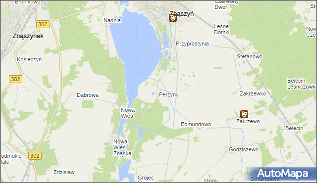 mapa Perzyny gmina Zbąszyń, Perzyny gmina Zbąszyń na mapie Targeo