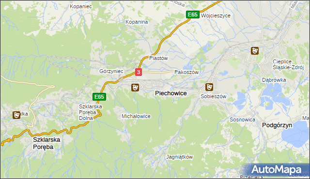 mapa Piechowice powiat jeleniogórski, Piechowice powiat jeleniogórski na mapie Targeo