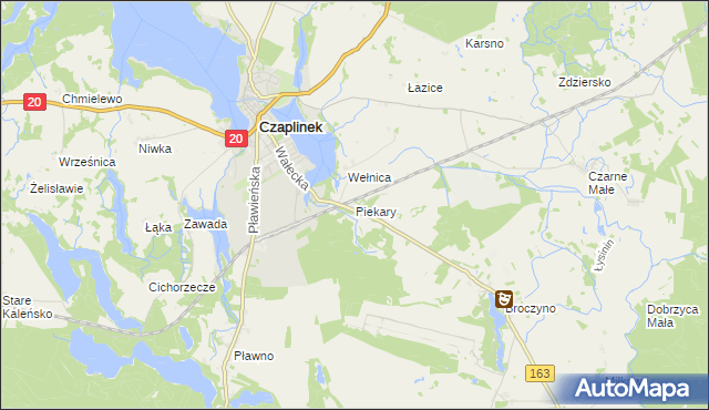 mapa Piekary gmina Czaplinek, Piekary gmina Czaplinek na mapie Targeo