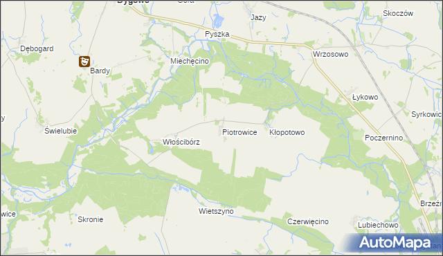 mapa Piotrowice gmina Dygowo, Piotrowice gmina Dygowo na mapie Targeo