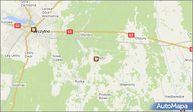 mapa Płozy, Płozy na mapie Targeo