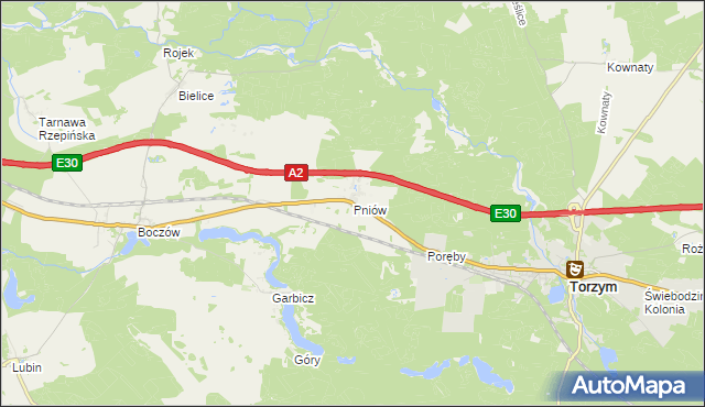 mapa Pniów gmina Torzym, Pniów gmina Torzym na mapie Targeo