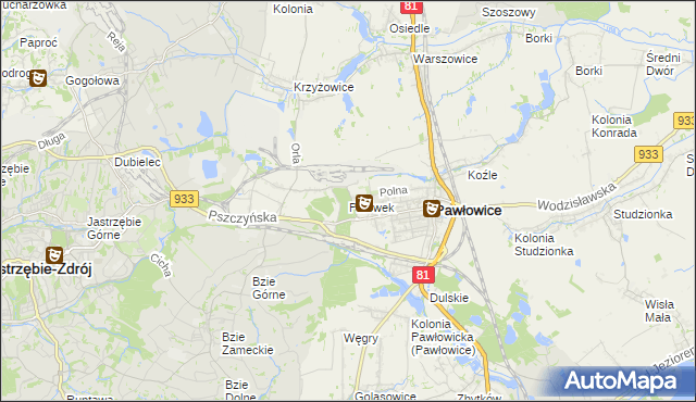 mapa Pniówek gmina Pawłowice, Pniówek gmina Pawłowice na mapie Targeo
