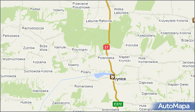 mapa Polanówka gmina Krynice, Polanówka gmina Krynice na mapie Targeo