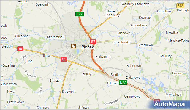mapa Poświętne gmina Płońsk, Poświętne gmina Płońsk na mapie Targeo