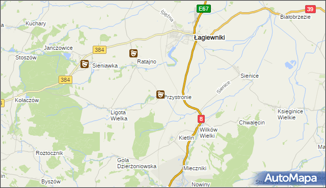 mapa Przystronie gmina Łagiewniki, Przystronie gmina Łagiewniki na mapie Targeo