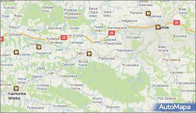 mapa Ptaszkowa, Ptaszkowa na mapie Targeo