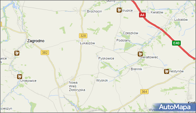 mapa Pyskowice gmina Złotoryja, Pyskowice gmina Złotoryja na mapie Targeo