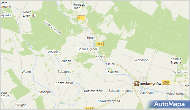 mapa Raczki gmina Sarnaki, Raczki gmina Sarnaki na mapie Targeo