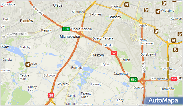 mapa Raszyn powiat pruszkowski, Raszyn powiat pruszkowski na mapie Targeo