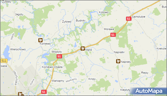 mapa Rogóż gmina Lidzbark Warmiński, Rogóż gmina Lidzbark Warmiński na mapie Targeo