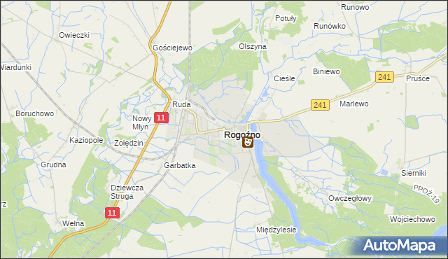 mapa Rogoźno powiat obornicki, Rogoźno powiat obornicki na mapie Targeo