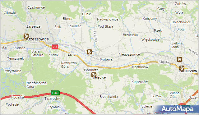 mapa Rudawa gmina Zabierzów, Rudawa gmina Zabierzów na mapie Targeo