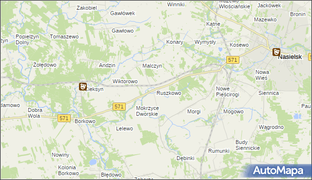 mapa Ruszkowo gmina Nasielsk, Ruszkowo gmina Nasielsk na mapie Targeo