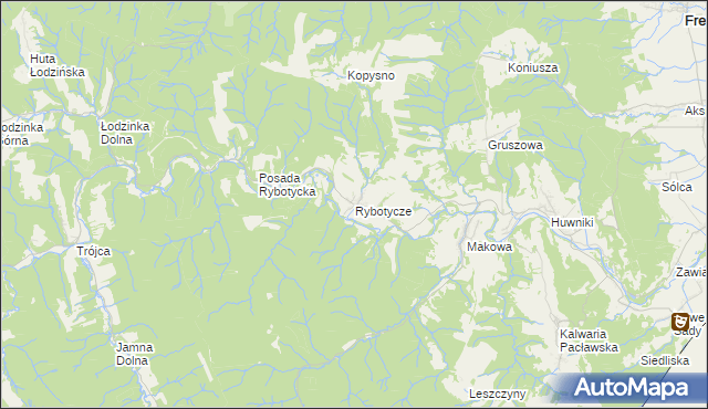 mapa Rybotycze, Rybotycze na mapie Targeo