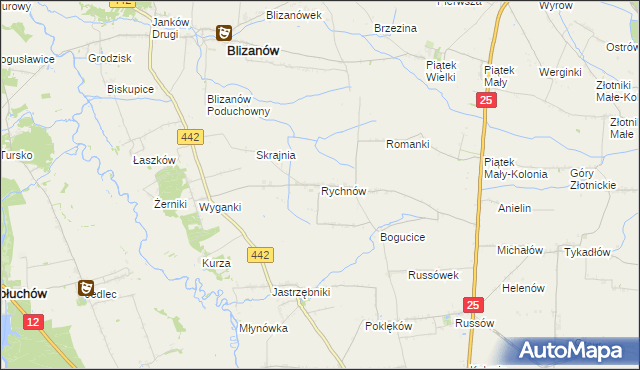 mapa Rychnów gmina Blizanów, Rychnów gmina Blizanów na mapie Targeo