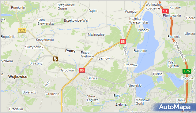 mapa Sarnów gmina Psary, Sarnów gmina Psary na mapie Targeo