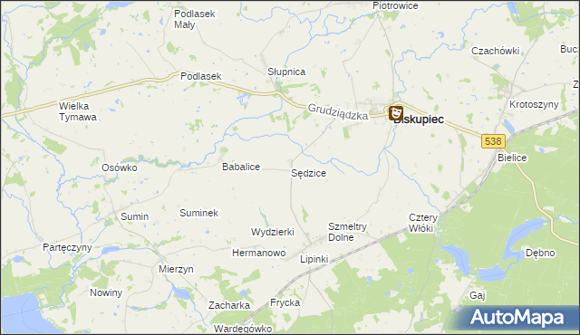 mapa Sędzice gmina Biskupiec, Sędzice gmina Biskupiec na mapie Targeo