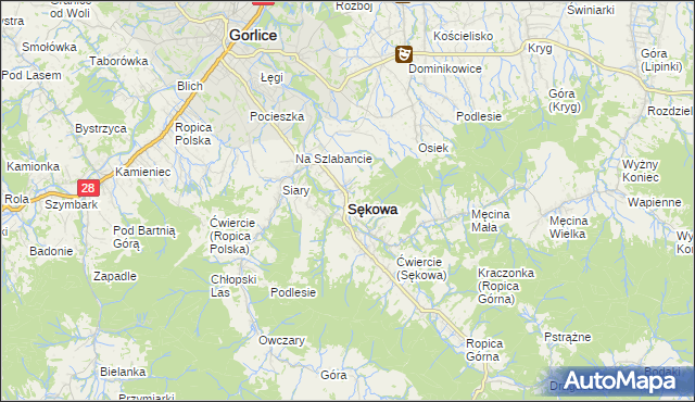 mapa Sękowa, Sękowa na mapie Targeo