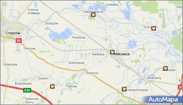 mapa Siedliska gmina Miłkowice, Siedliska gmina Miłkowice na mapie Targeo