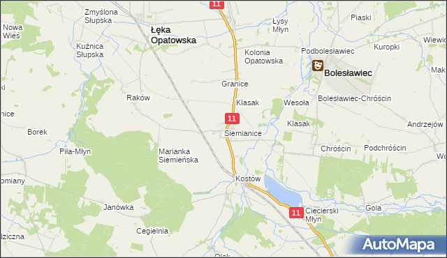 mapa Siemianice gmina Łęka Opatowska, Siemianice gmina Łęka Opatowska na mapie Targeo